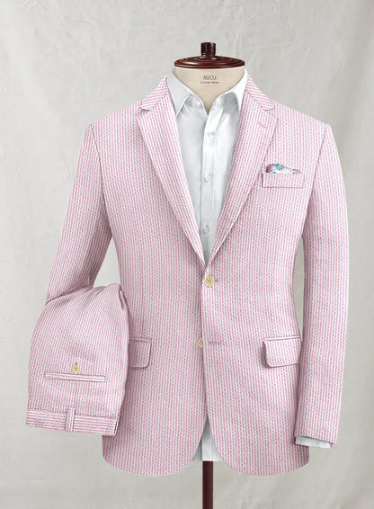 Slim Fit Two-Button Seersucker Pink Suit Set