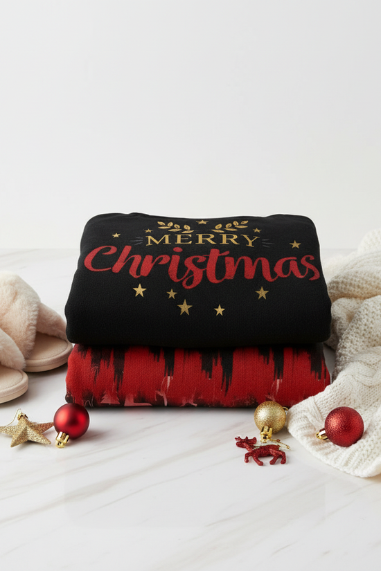 Stacked fold with slippers and throw blanket