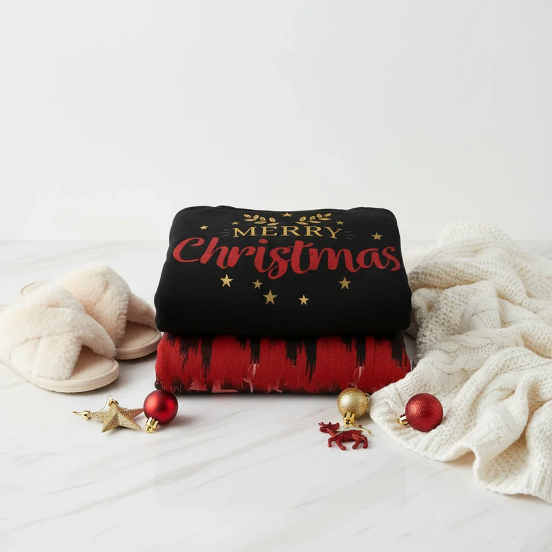 Stacked fold with slippers and throw blanket