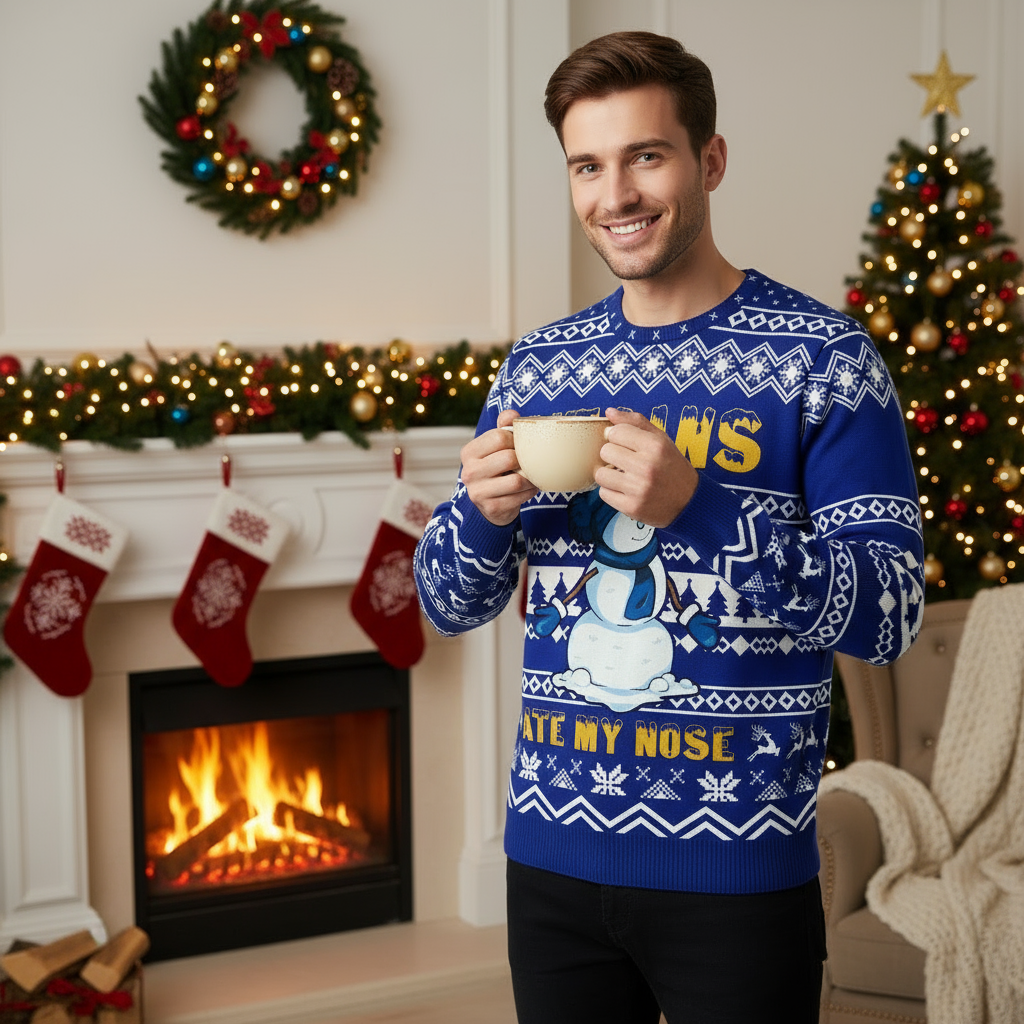 Standing by Fireplace with Coffee