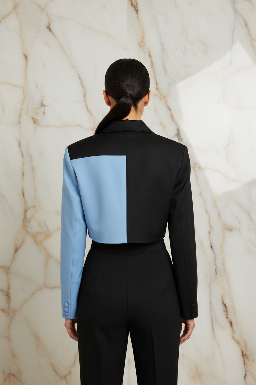 Straight back view with arms at sides