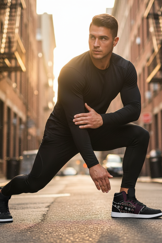 Stretching warm-up pose