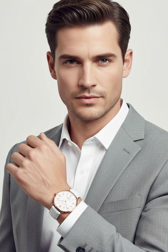 Striking handsome face with watch