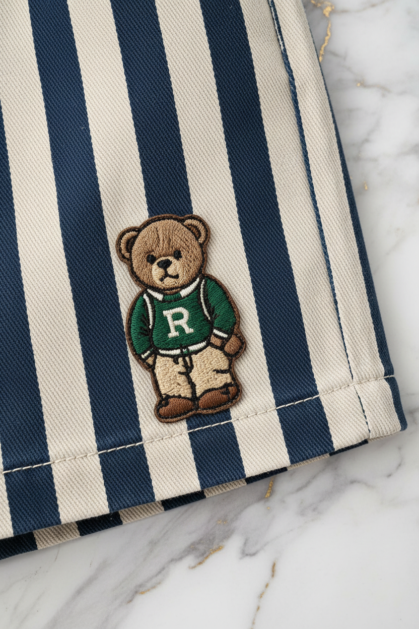 Striped shorts bear patch detail
