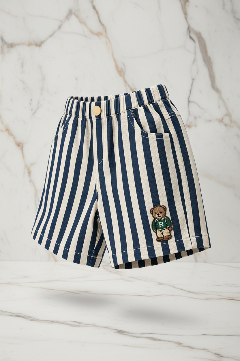 Striped shorts three-quarter detail