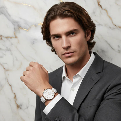 Strong features with brown hair