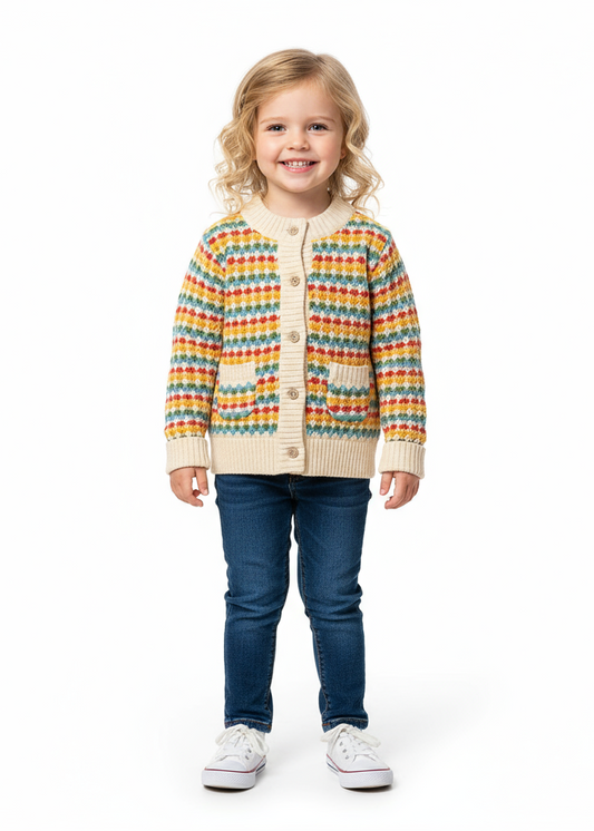 Cozy Organic Cotton Rainbow Knitted Cardigan