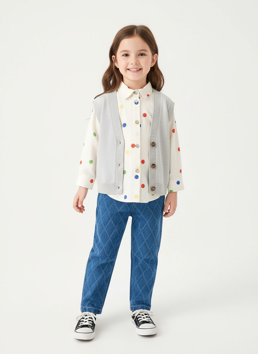 Shirt Sweater Cardigan Kids Grey Three-Piece Set
