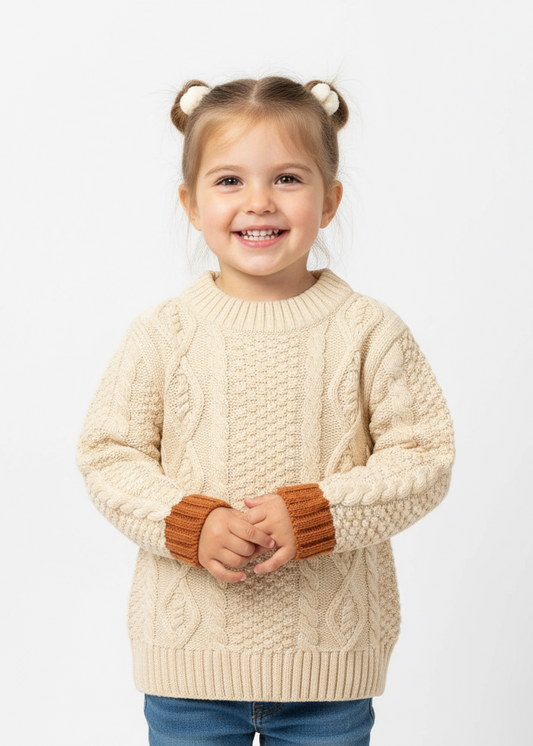 Organic Cotton Oatmeal Aran Snuggly Knitted Jumper