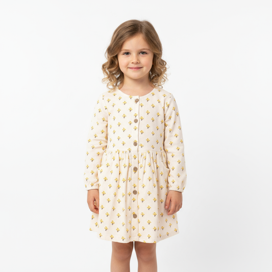 Soft Organic Golden Flowers Floral Comfy Dress