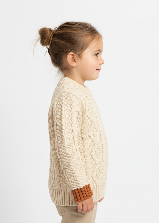 Organic Cotton Oatmeal Aran Snuggly Knitted Jumper