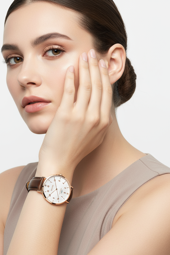 Studio portrait with hand near face