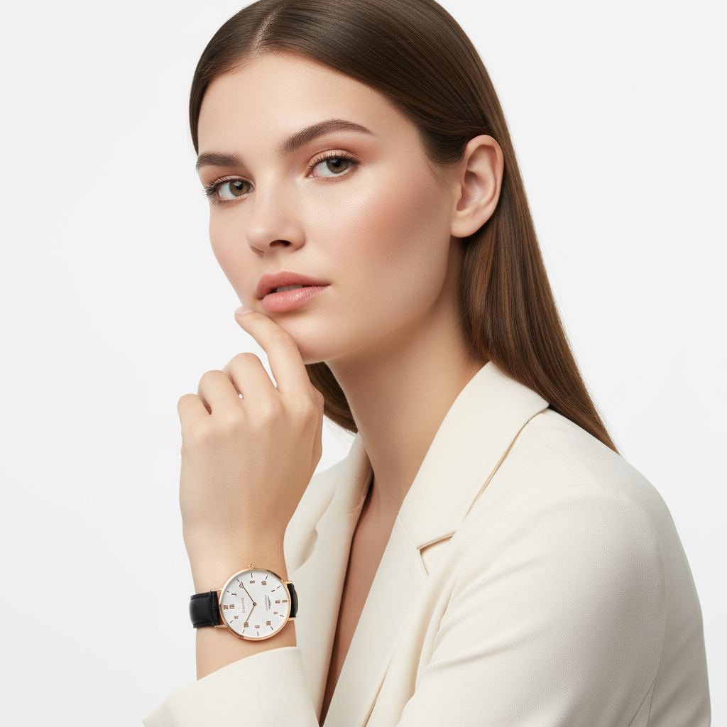 Studio portrait with hand near face