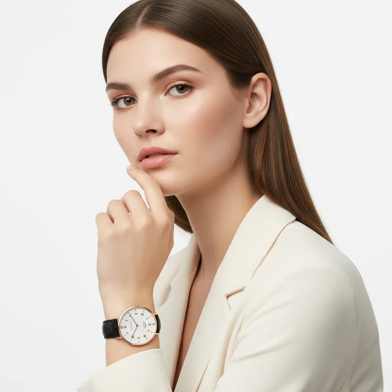 Studio portrait with hand near face