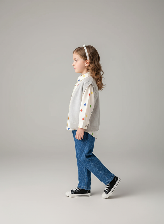 Shirt Sweater Cardigan Kids Grey Three-Piece Set