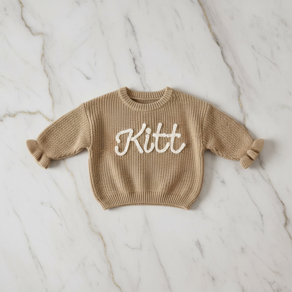 Sweater laid flat on marble