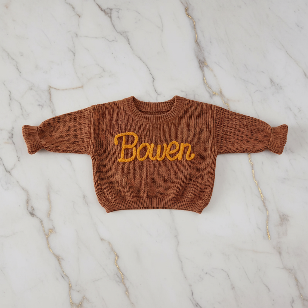 Sweater laid flat on marble