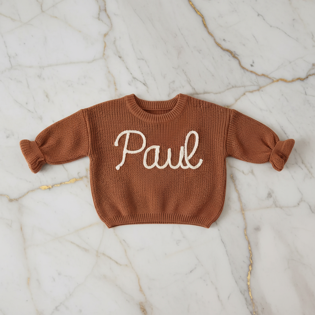 Sweater laid flat on marble