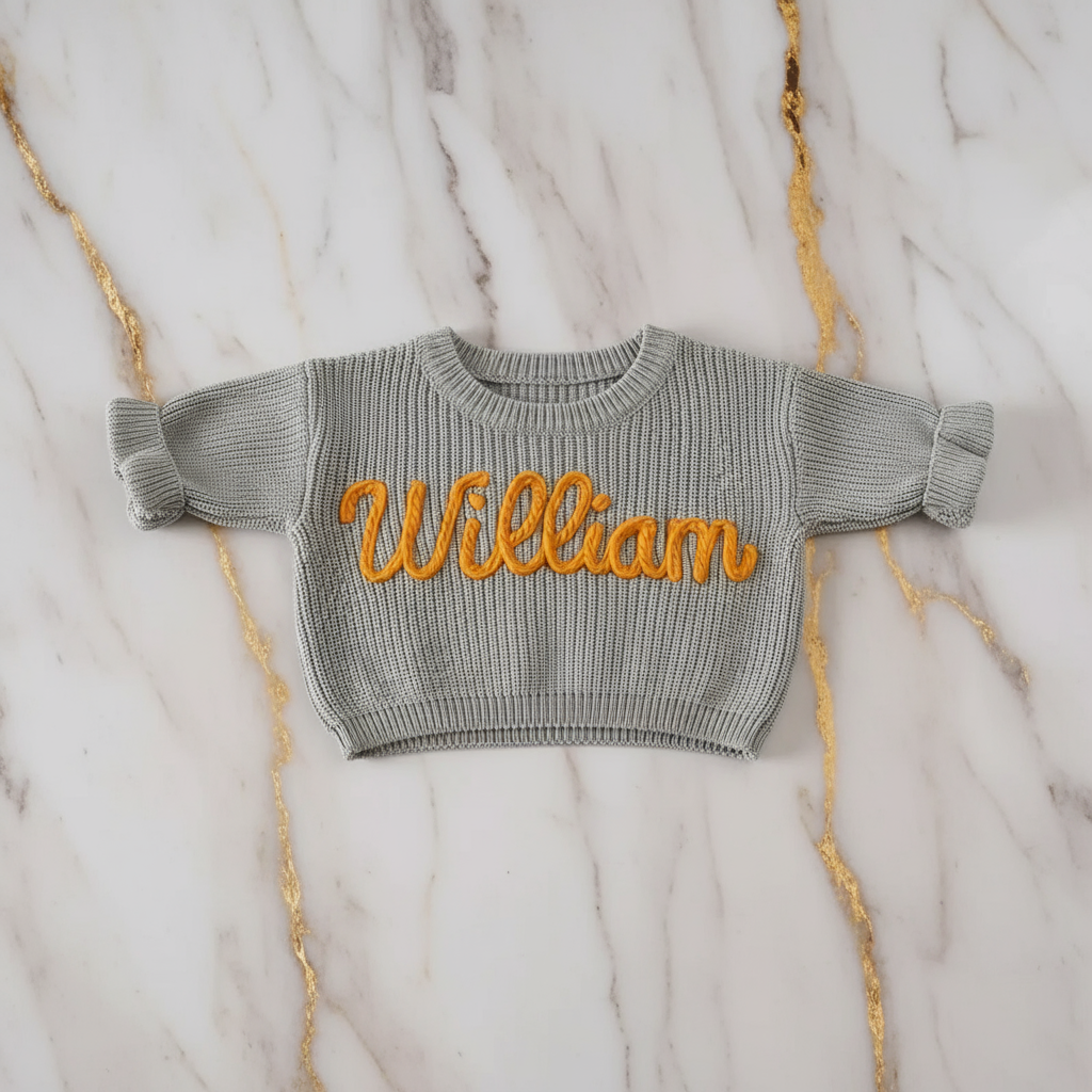 Sweater laid flat on marble