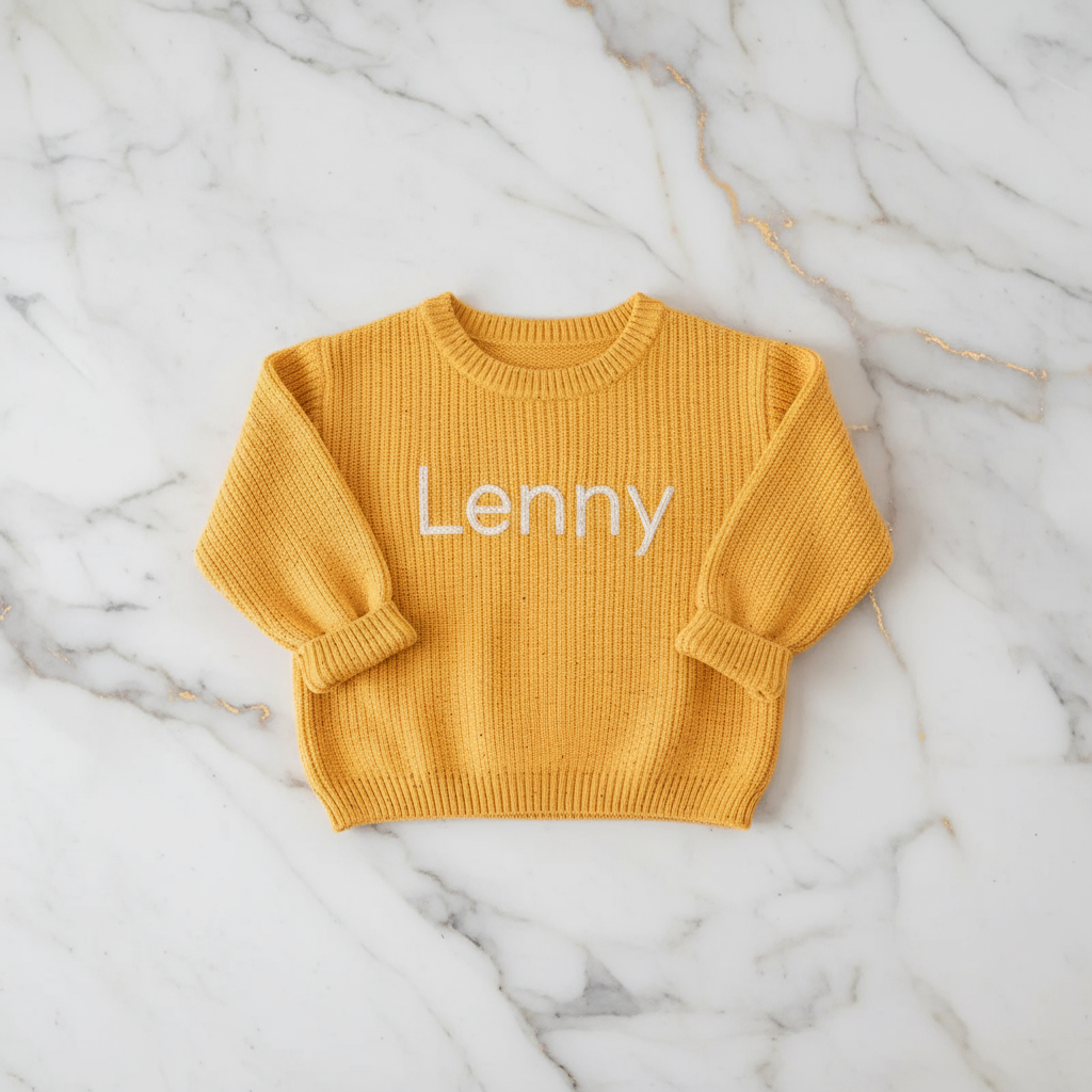 Sweater laid flat on marble