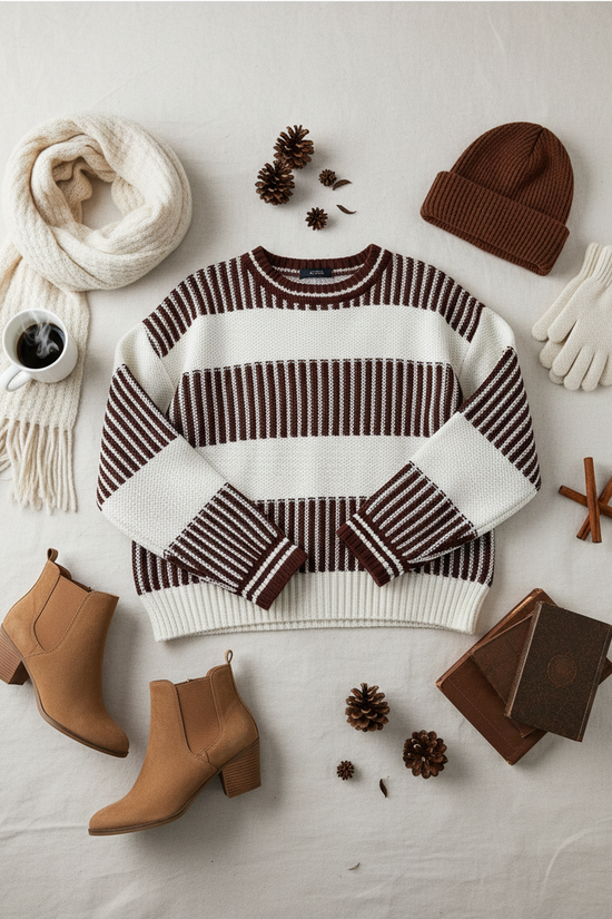 Sweater styled with winter items