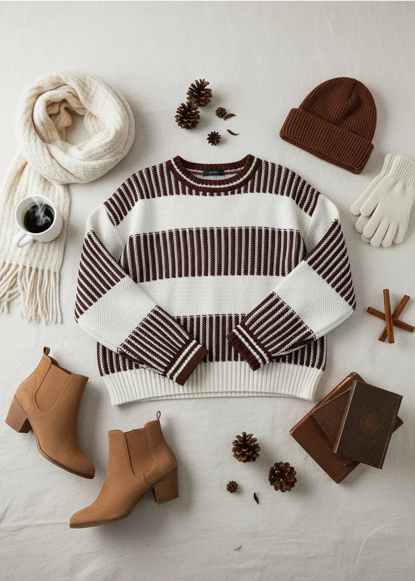Sweater styled with winter items