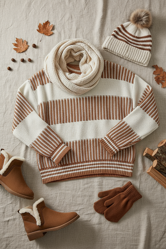 Sweater surrounded by winter accessories