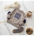 Sweater with wool scarf and earmuffs