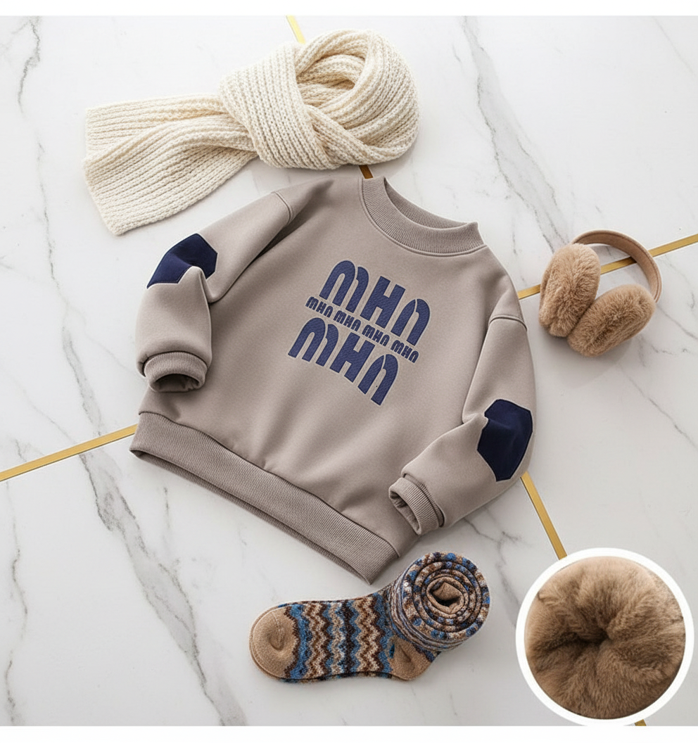 Sweater with wool scarf and earmuffs