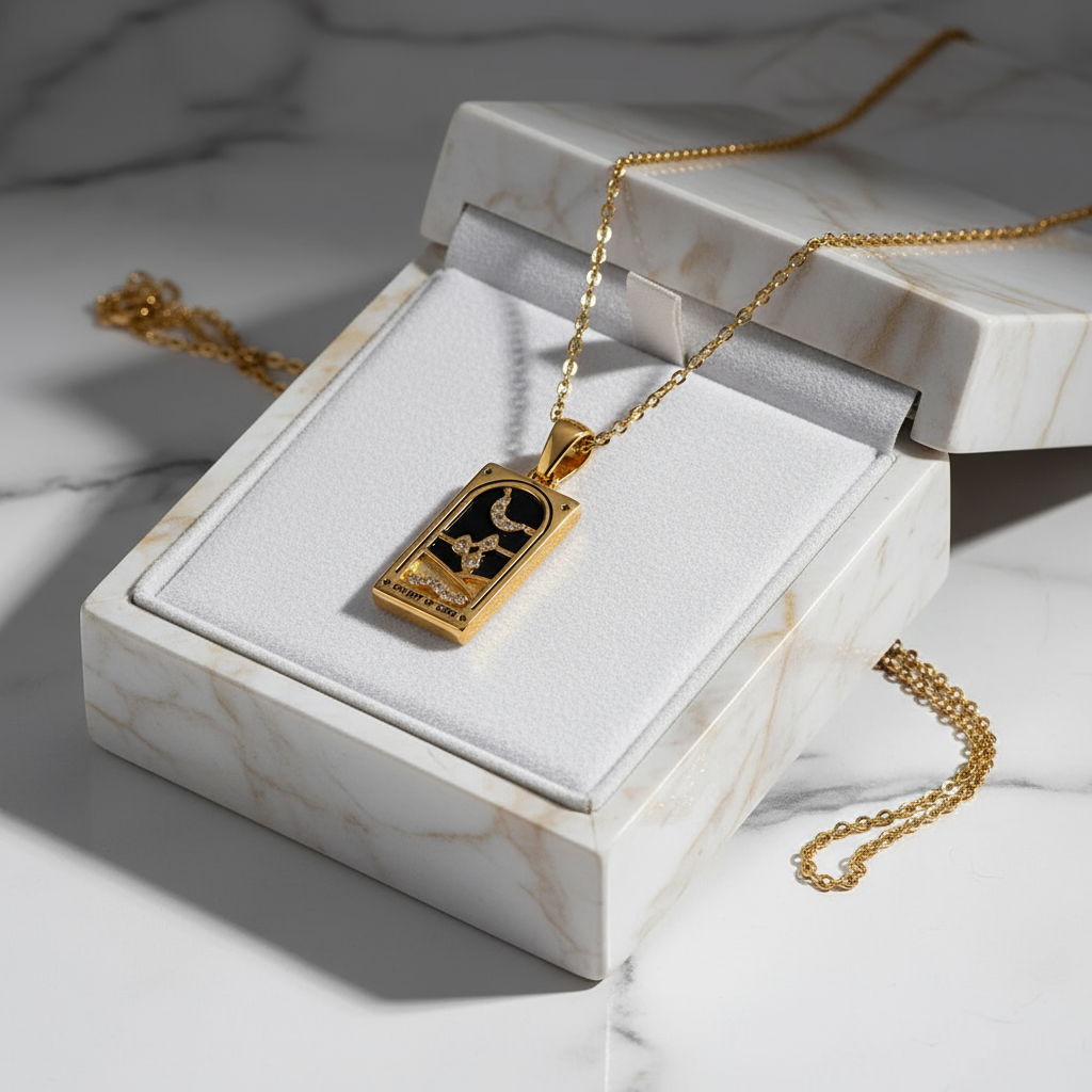 Tarot Pendant in Box - Angled View