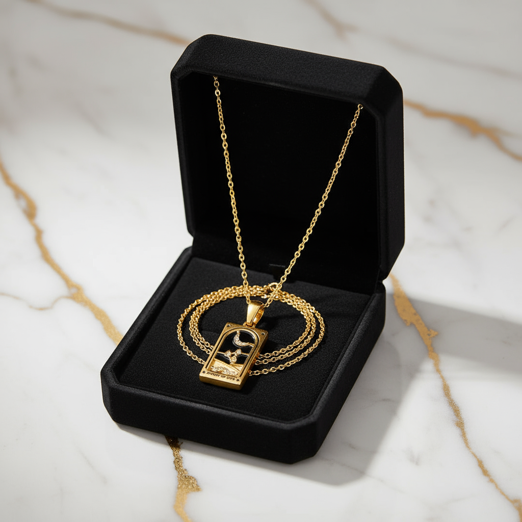 Tarot Pendant in Box - Overhead View