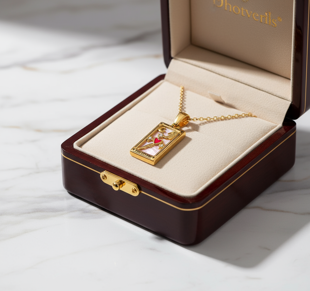 The Lovers Pendant in Box - Angled View