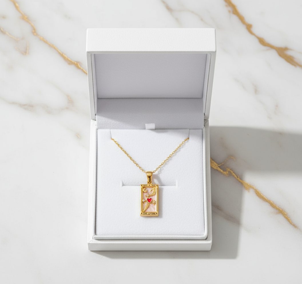 The Lovers Pendant in Box - Overhead View