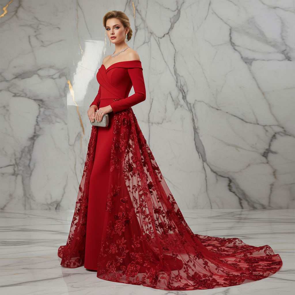 Three-quarter angle - Red gown
