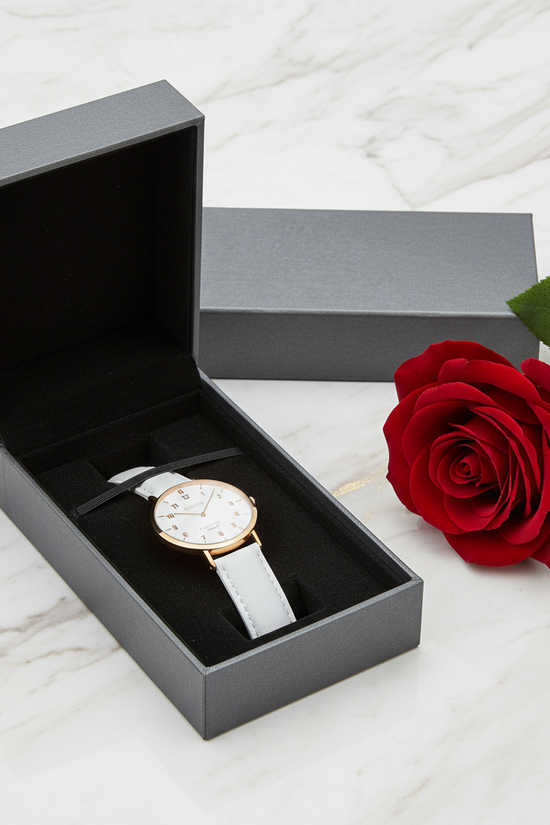 Three-quarter angle view of watch display