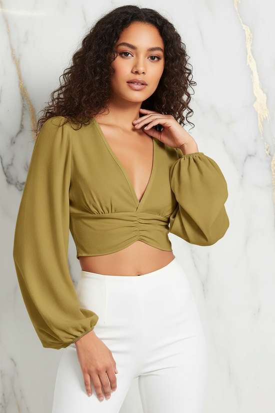 Three-quarter angle with different model in white pants