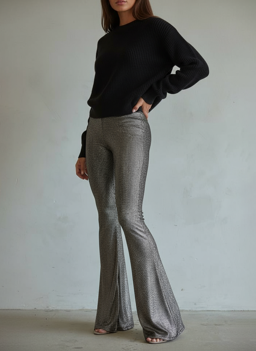 Comfortable High Waist Rib Knit Bootcut Pants