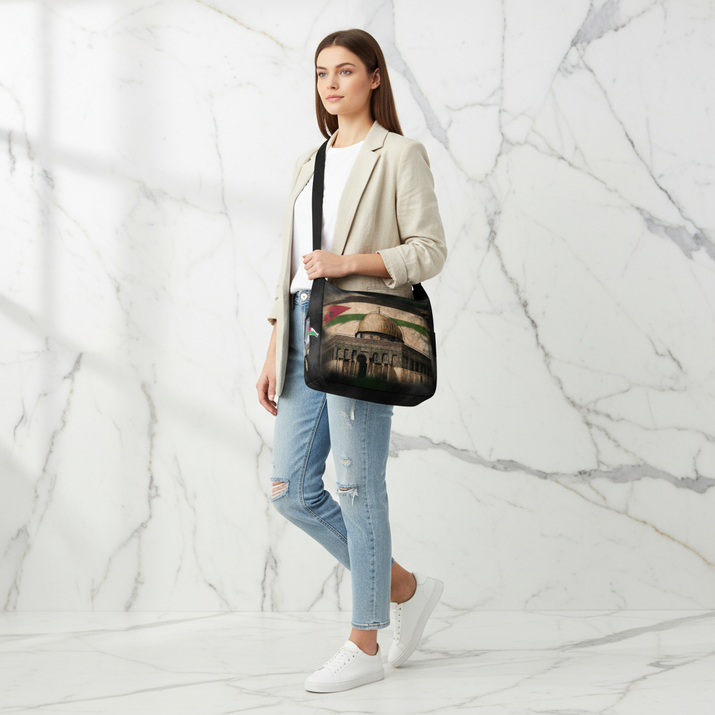 Three-quarter front view - woman with bag