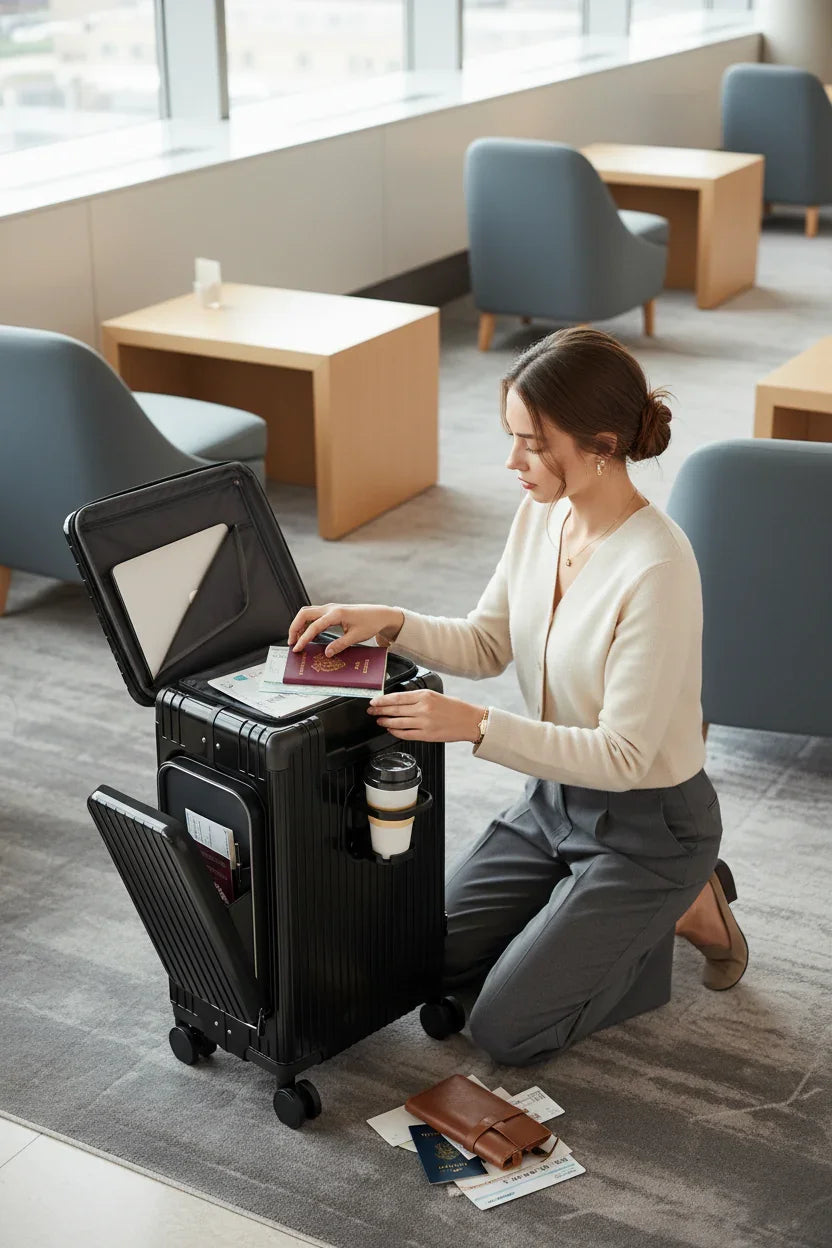 Three-quarter view from above - Woman organizing