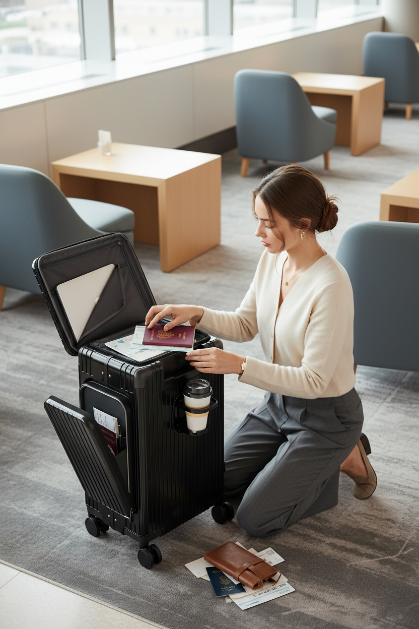 Three-quarter view from above - Woman organizing
