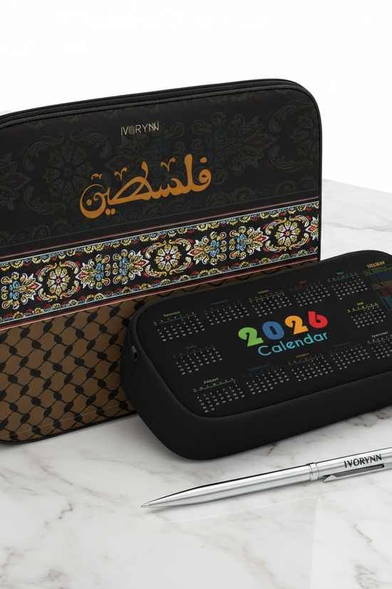 Three-quarter view of luxury tablet sleeve gift set