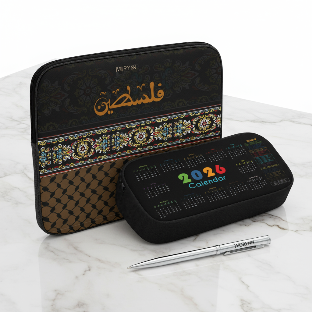 Three-quarter view of luxury tablet sleeve gift set