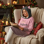 Three-quarter view on couch with holiday pillows