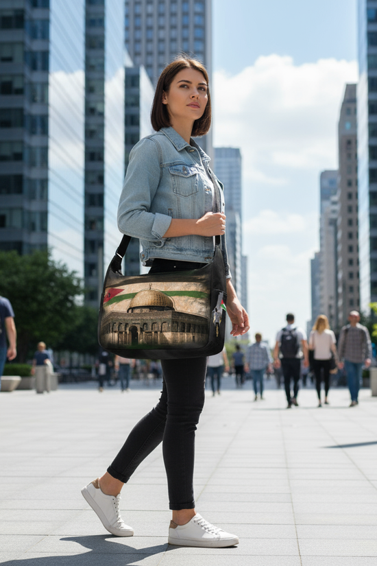 Three-quarter view - woman in modern business district
