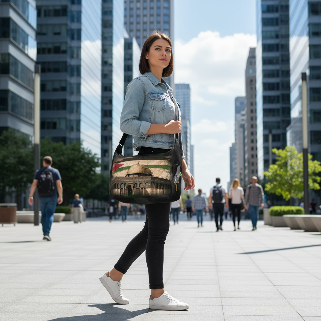 Three-quarter view - woman in modern business district