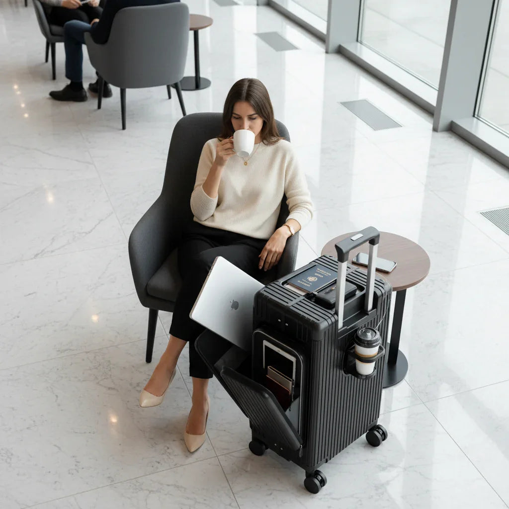 Top-down aerial view - Woman in lounge