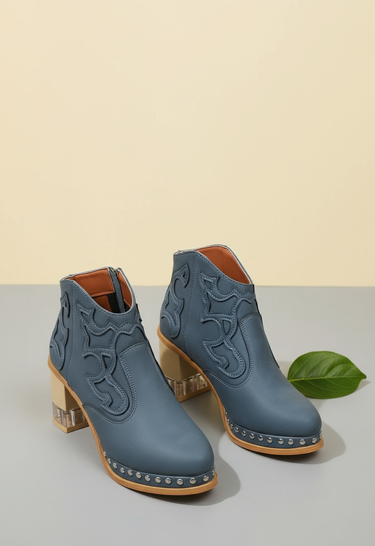 Elegant High Heels Chunky Royal Blue Platform Boot