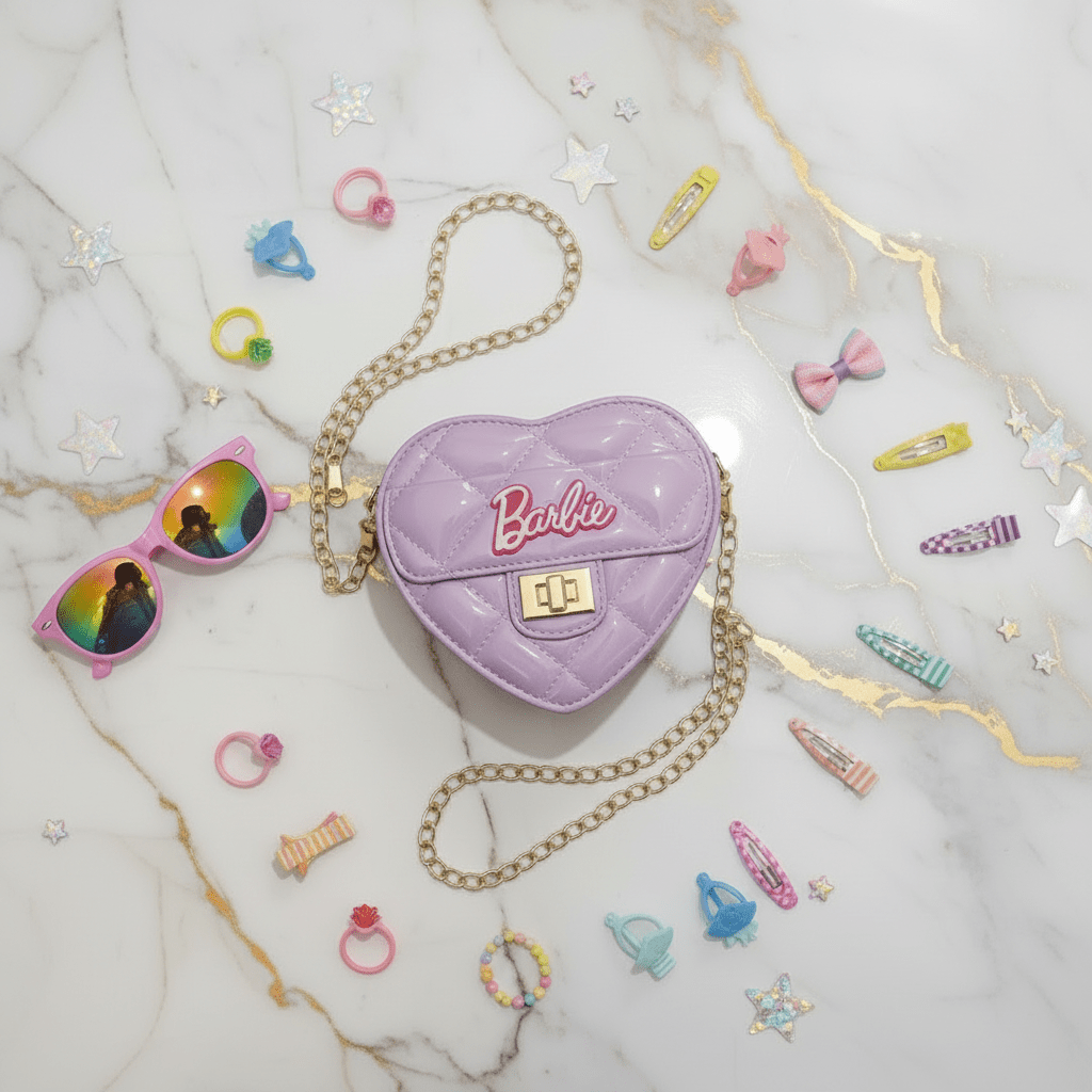Top view flat lay with kids accessories