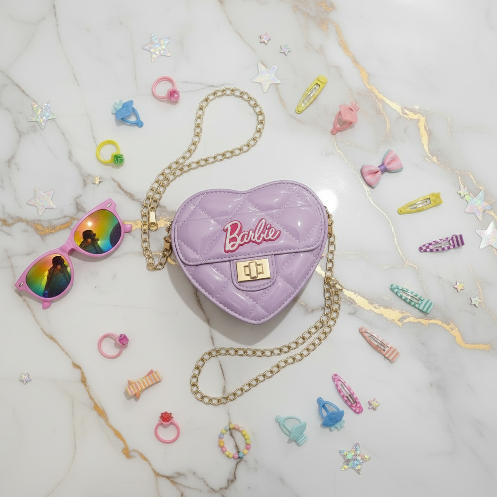 Top view flat lay with kids accessories