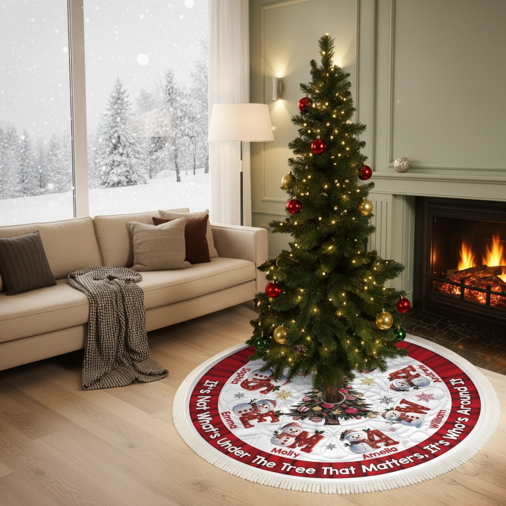 Tree skirt in cozy family room